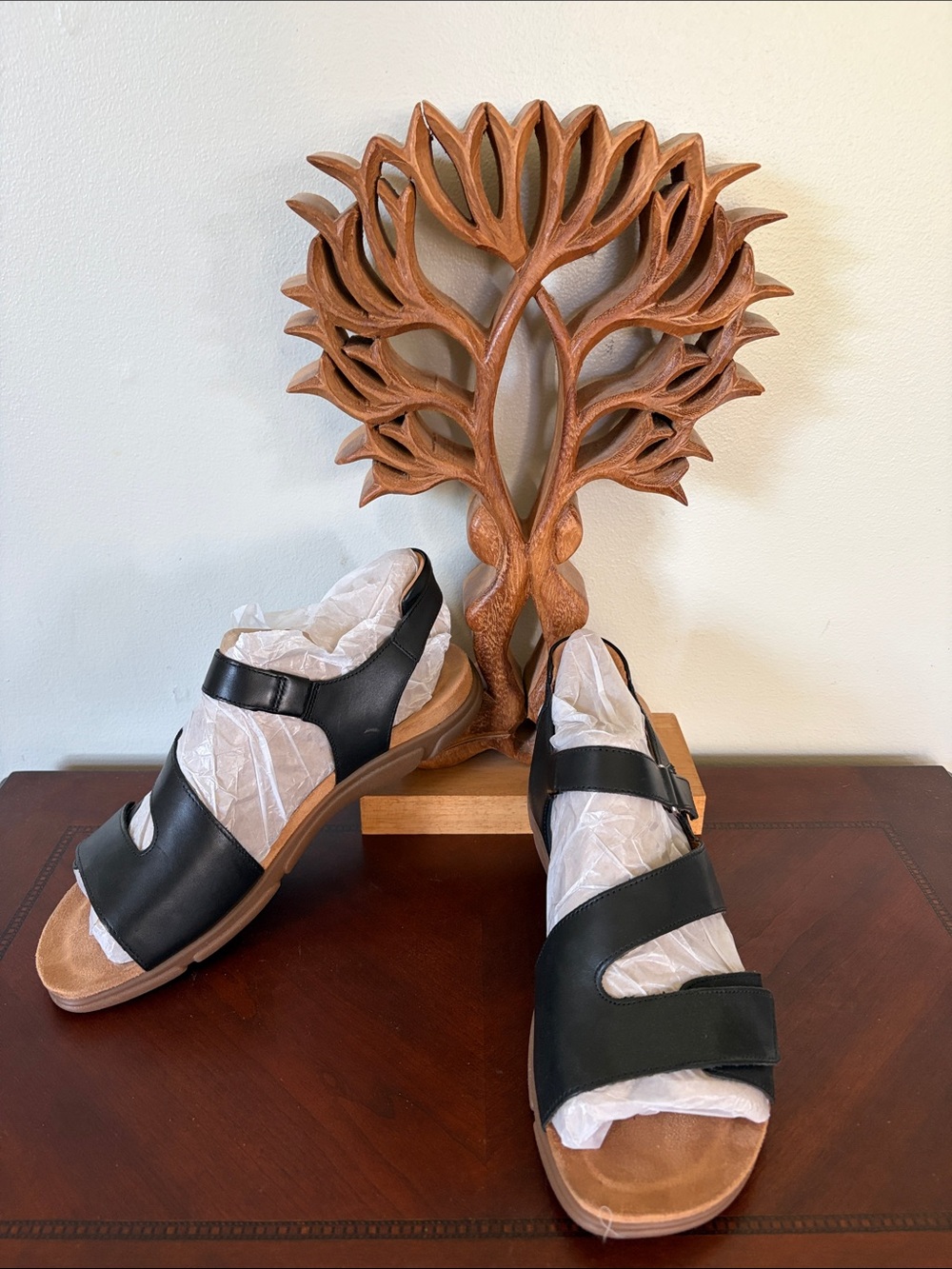 Easy Spirit Macey Black Leather Open-Toe Strappy Sandals 10W